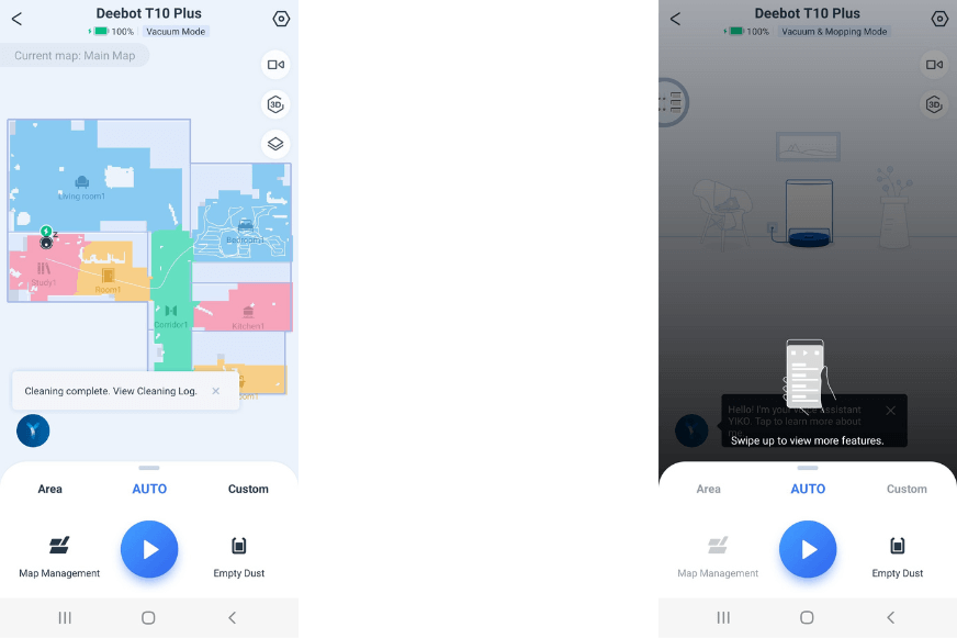 Der Startbildschirm der ECOVACS DEEBOT T10 App ist zu sehen